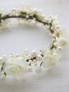 お花冠　ホワイトバラとたくさんのパールライン