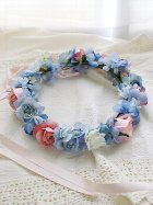 お花冠　あじさいとモーヴピンクバラ