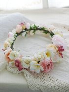 お花冠 ピンクのバラとプルメリア アクセントタイプ
