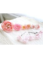 ピンクのバラと桜の和装髪飾りセット