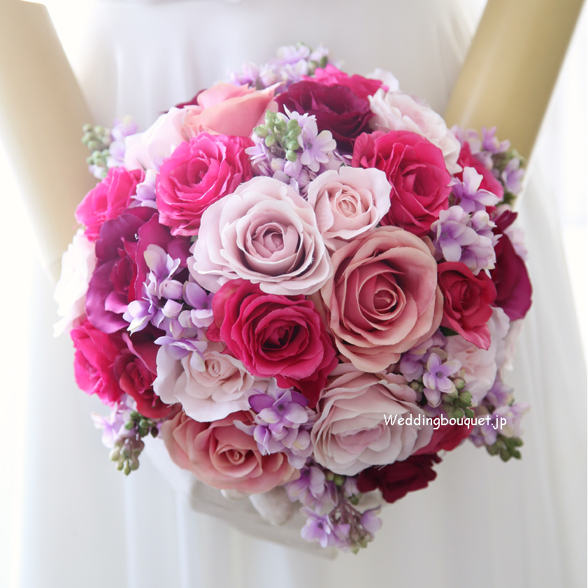 結婚式 ブーケ ウェディング ラウンド型 ピンク バラ
